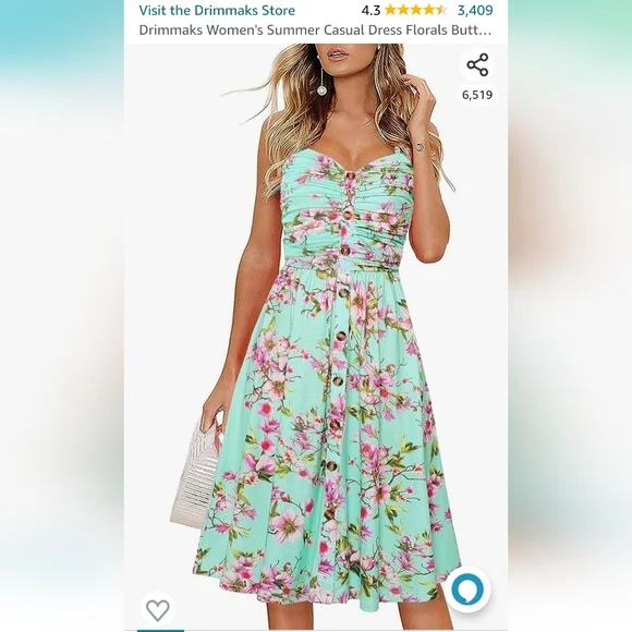 Drimmarks Dress Seafoam Green With Pink Flowrs Large | Color: Green/Pink | Size: L | Egilk's Closet